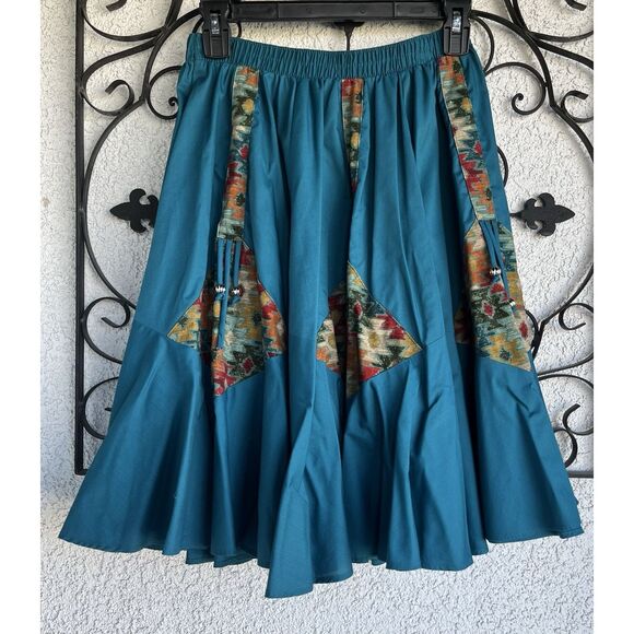 Malco Modes Western Ruffled Pleated Skirt - Size Small - Teal Blue - Picture 6 of 9